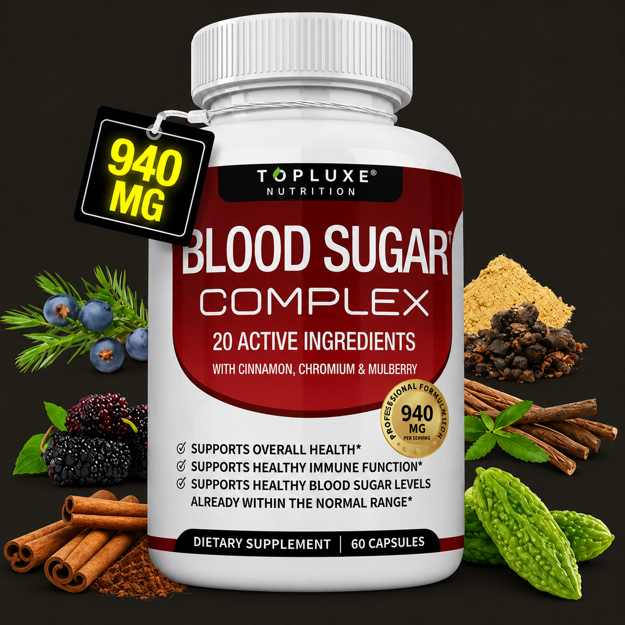 TopLuxe Blood Sugar Complex 20 Vitamins & Minerals Support Overall Health