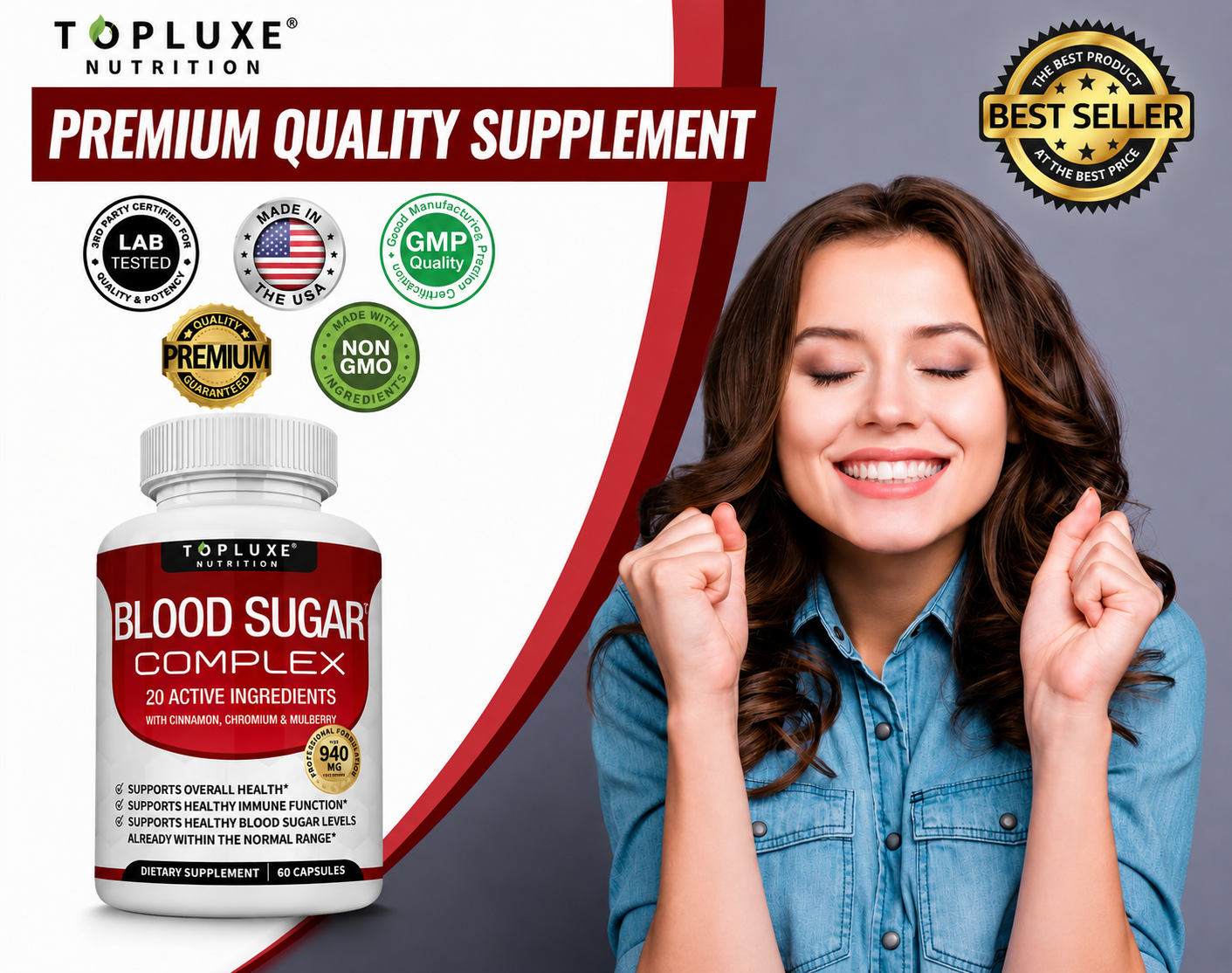 TopLuxe Blood Sugar Complex 20 Vitamins & Minerals Support Overall Health