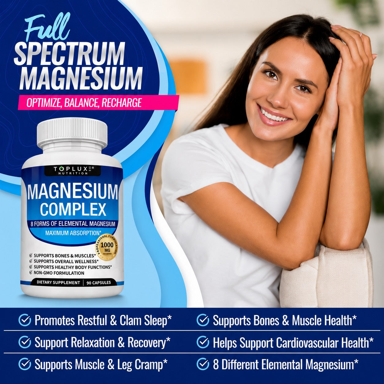 TopLuxe Magnesium Complex 8 Essential Magnesium Supplement 1000mg