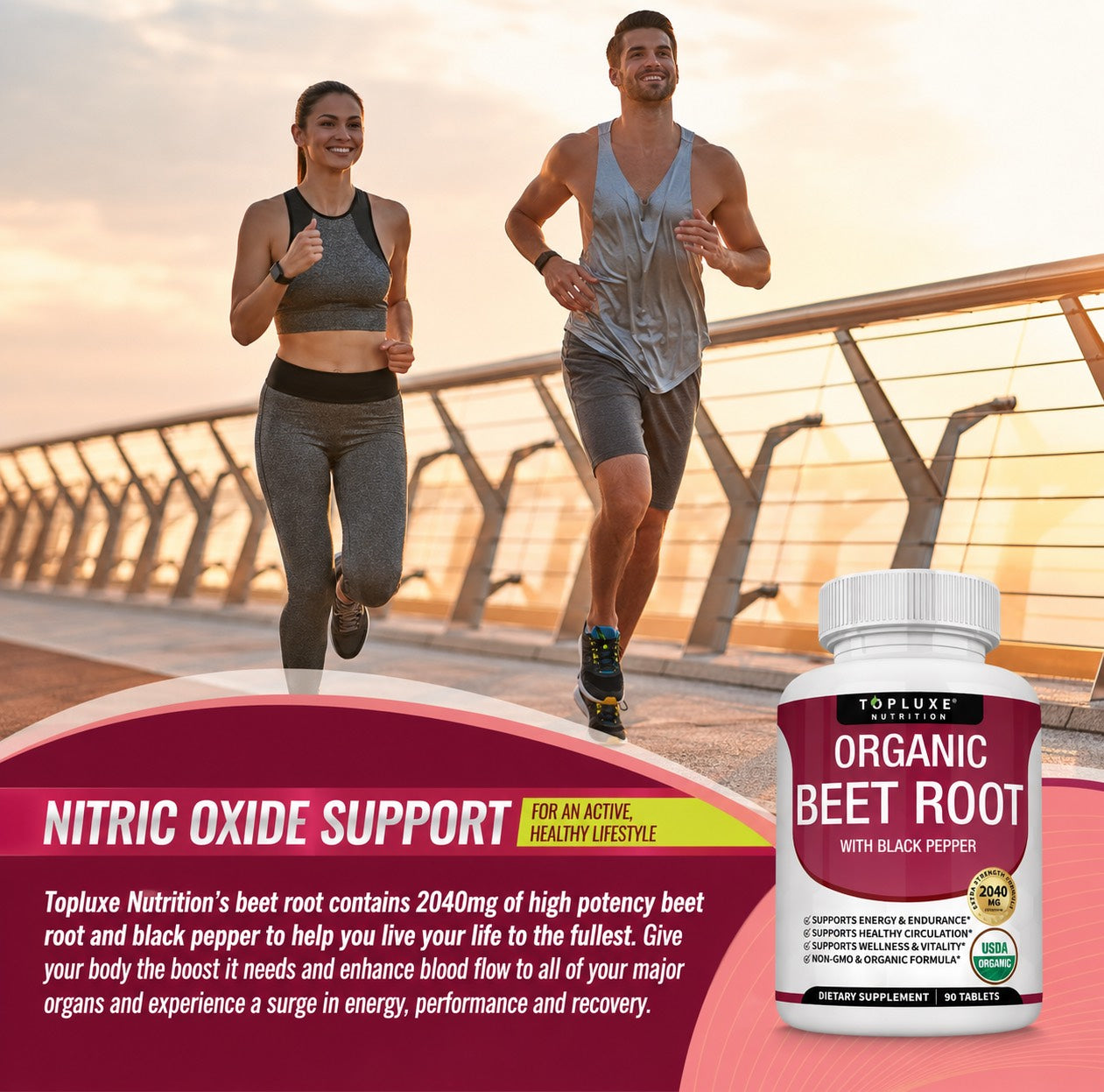 TopLuxe Organic Beet Root Tablets - Nitric Oxide Booster Beetroot Supplement 2040mg